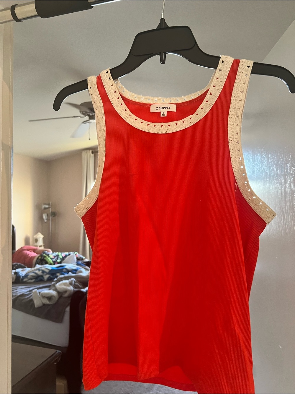 Z Supply Red Ribbed Tank with Cream Trim